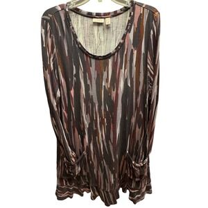 LOGO by Lori Goldstein Long Sleeve Slouchy Abstract Ryon Blend Tunic Blouse 1X